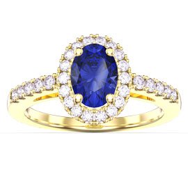 Eternity Sapphire Oval Halo 10K Gold Proposal Ring