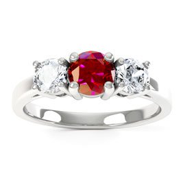 Eternity Three Stone Ruby  Platinum plated Silver Promise Ring
