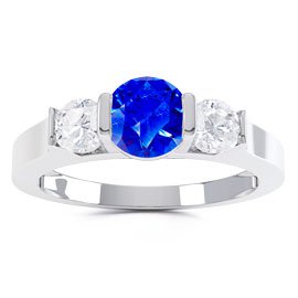Unity Three Stone Sapphire Platinum plated Silver Promise Ring