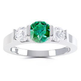 Unity Three Stone Emerald and Moissanite 10K White Gold Proposal Ring