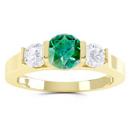 Unity Three Stone Emerald and Moissanite 18K Yellow Gold Engagement Ring