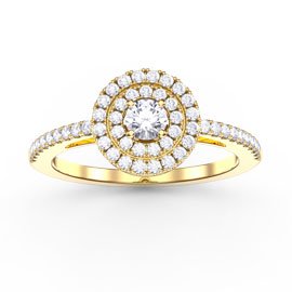 Fusion Round White Sapphire 10K Yellow Gold Halo Proposal Ring