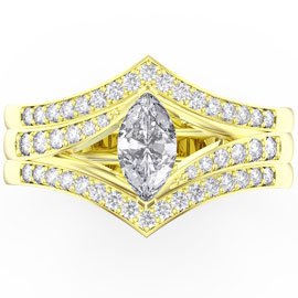 Unity Marquise GH SI Diamond 18K Yellow Gold Engagement Ring Set