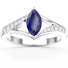 Unity Marquise Sapphire 18K White Gold Diamond Engagement Ring