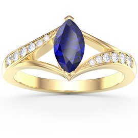 Unity Marquise Sapphire 10K Yellow Gold Moissanite Engagement Ring