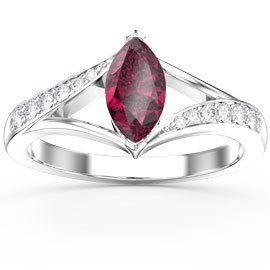 Unity Marquise Ruby 18K White Gold Diamond Engagement Ring