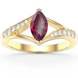 Unity Marquise Ruby 18K Yellow Gold Diamond Engagement Ring