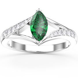 Unity Marquise Emerald 18K White Gold Diamond Engagement Ring