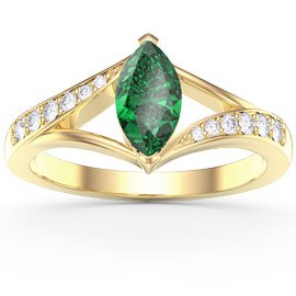 Unity Marquise Emerald 10K Yellow Gold Moissanite Engagement Ring