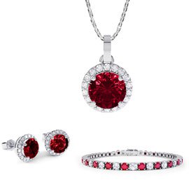 Eternity Ruby Platinum plated Silver Jewelry Set with Pendant