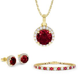 Eternity Ruby Moissanite 18K Gold Vermeil  Jewellery Set with Pendant