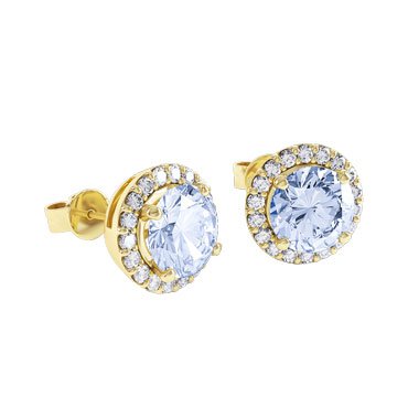 Halo Aquamarine and Diamond 18K Yellow Gold Stud Earrings