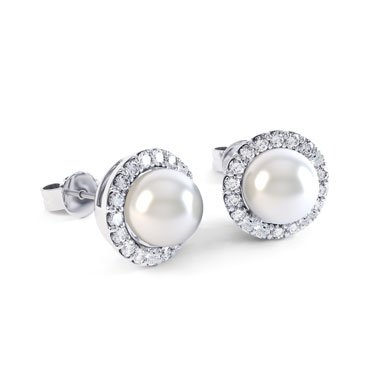 Venus Akoya Pearl and Diamond 18K White Gold Halo Stud Earrings