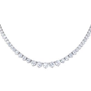Eternity White Sapphire Platinum plated Silver Tennis Necklace