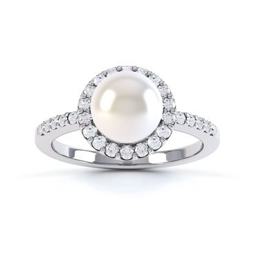 Venus Akoya Pearl Moissanite Halo 18K White Gold Engagement Ring